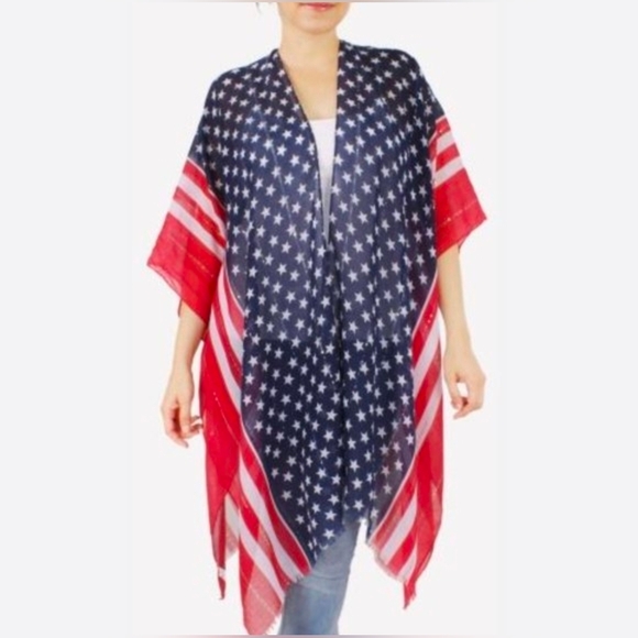 None Other - Coverup Patriotic Semi Sheer Stars And Stripes Red Size OS